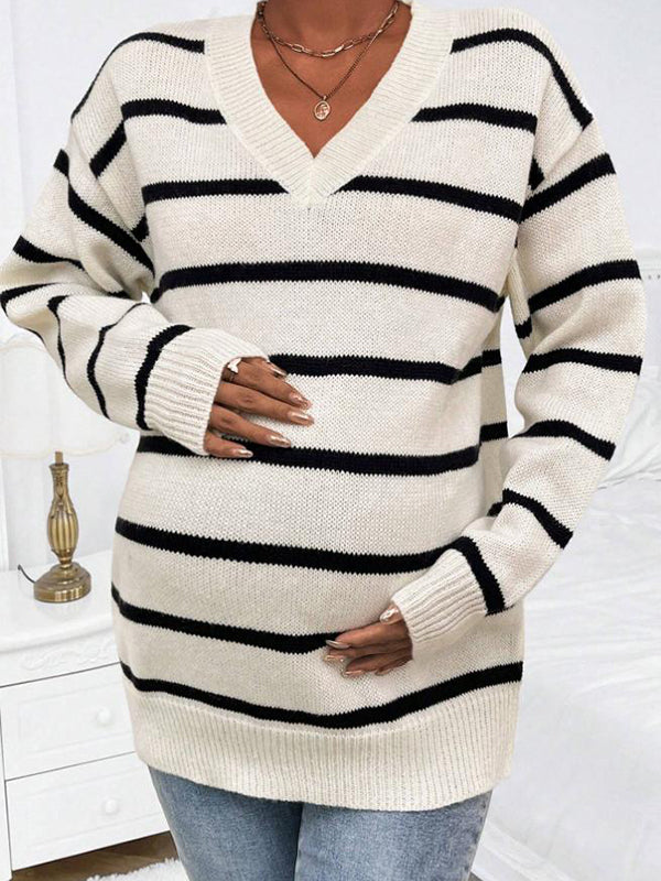 Mumsmode Zwangerschaps Truien Chique Dagelijks Gebreide Kleurblok Gestreept