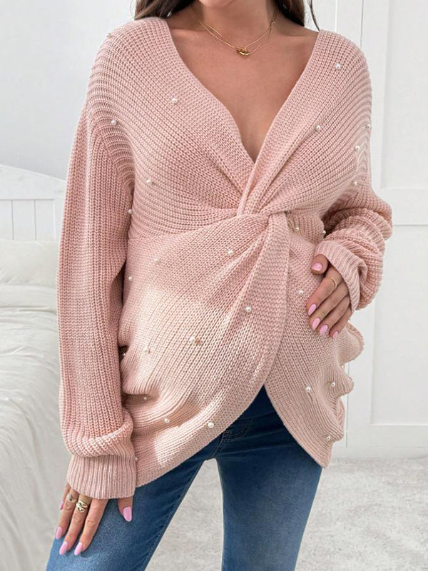 Mumsmode Zwangerschaps Truien Chique Dagelijks Parel Gebreide Knooppunt Rugloos Onregelmatig