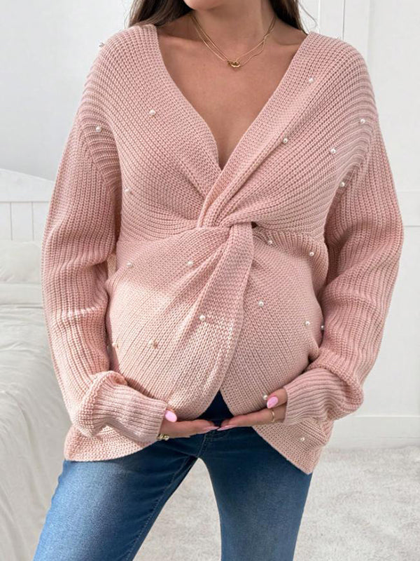 Mumsmode Zwangerschaps Truien Chique Dagelijks Parel Gebreide Knooppunt Rugloos Onregelmatig