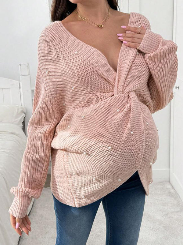 Mumsmode Zwangerschaps Truien Chique Dagelijks Parel Gebreide Knooppunt Rugloos Onregelmatig