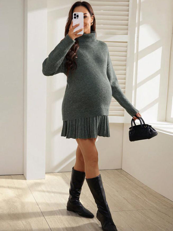 Mumsmode Zwangerschaps Truien Rokken Chique Dagelijks 2-in-1 Trapeze Geplooid Gebreide