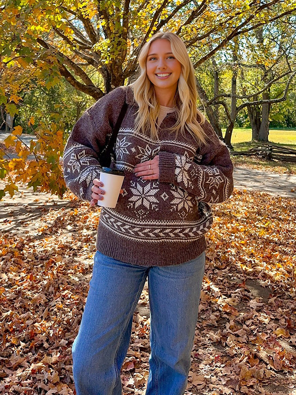 Mumsmode Zwangerschaps Truien Dagelijks Sneeuwafdruk Rits Gebreide Vintage