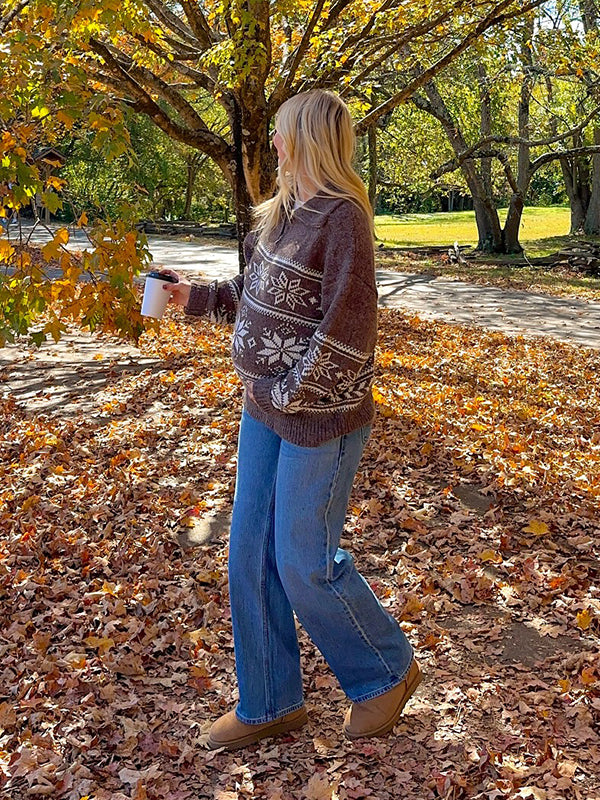 Mumsmode Zwangerschaps Truien Dagelijks Sneeuwafdruk Rits Gebreide Vintage