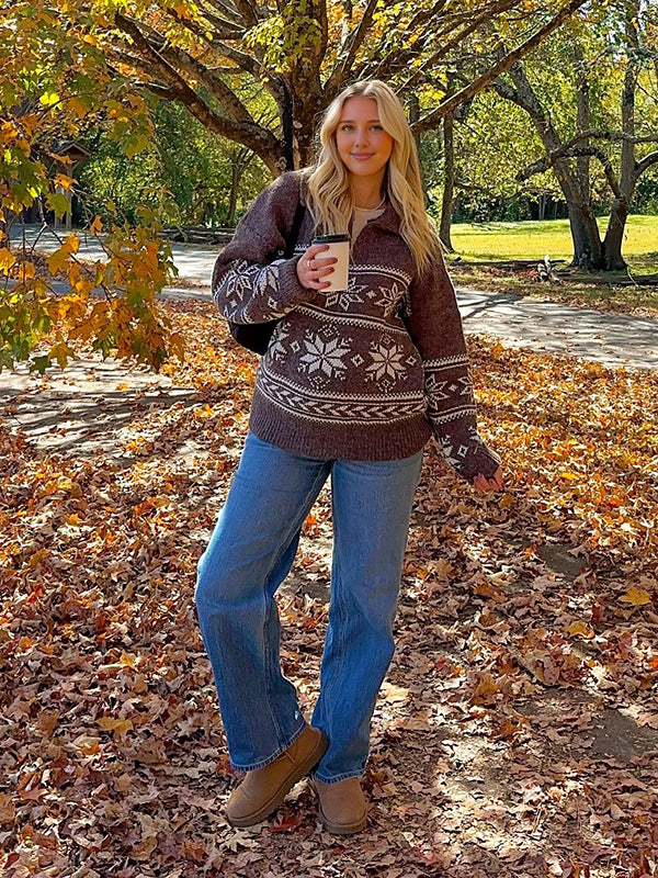 Mumsmode Zwangerschaps Truien Dagelijks Sneeuwafdruk Rits Gebreide Vintage