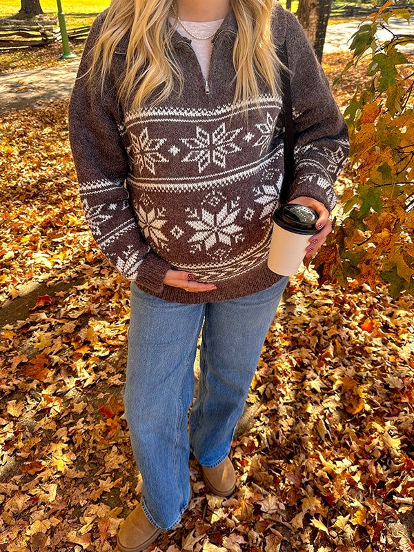 Mumsmode Zwangerschaps Truien Dagelijks Sneeuwafdruk Rits Gebreide Vintage