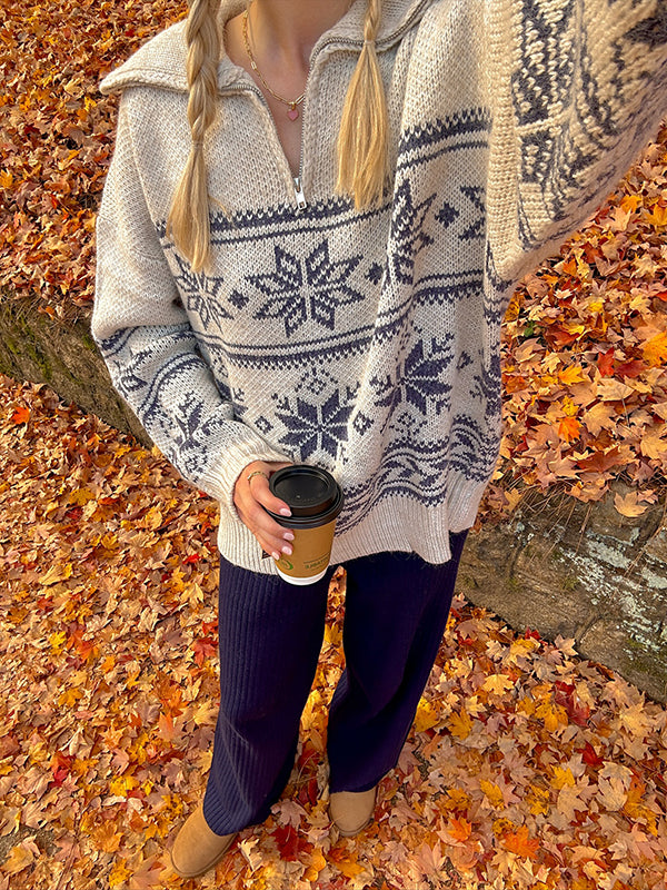 Mumsmode Zwangerschaps Truien Dagelijks Sneeuwafdruk Rits Gebreide Vintage