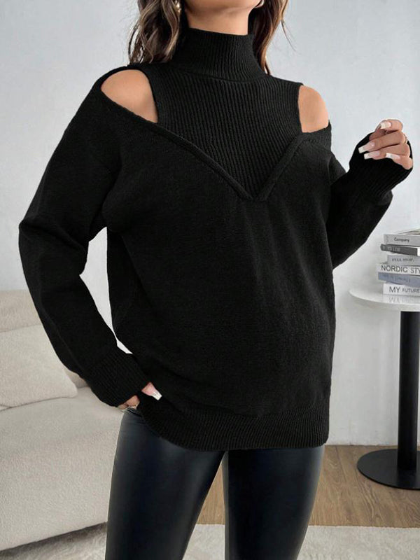 Mumsmode Zwangerschaps Truien Chique Mode Off Shoulder Patchwork Gebreide