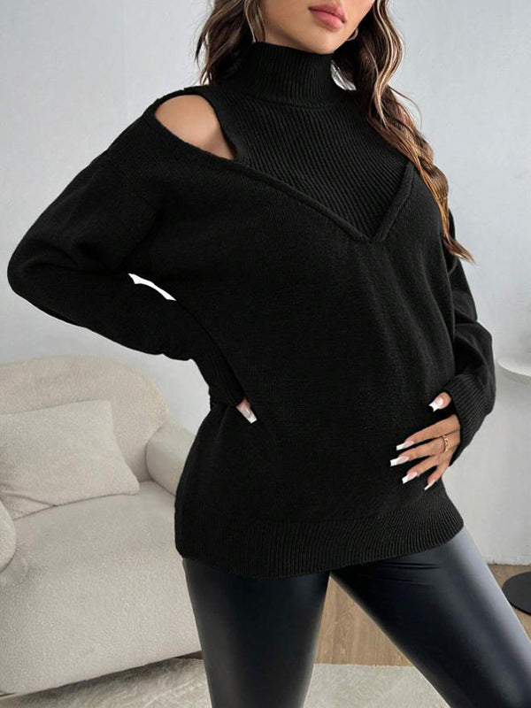 Mumsmode Zwangerschaps Truien Chique Mode Off Shoulder Patchwork Gebreide