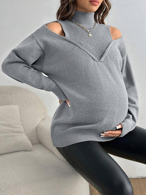 Mumsmode Zwangerschaps Truien Chique Mode Off Shoulder Patchwork Gebreide