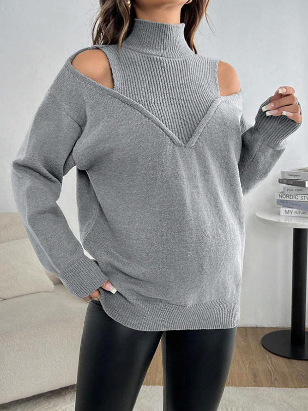 Mumsmode Zwangerschaps Truien Chique Mode Off Shoulder Patchwork Gebreide