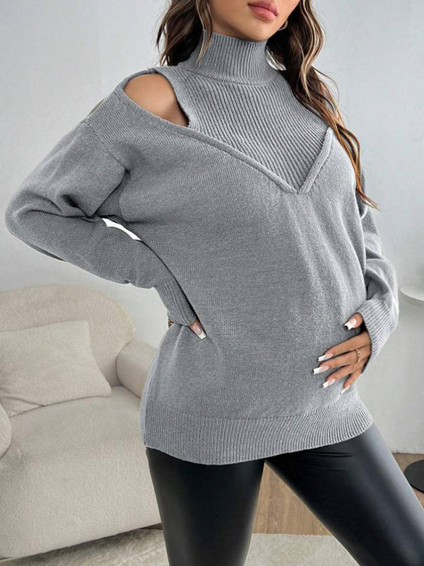 Mumsmode Zwangerschaps Truien Chique Mode Off Shoulder Patchwork Gebreide