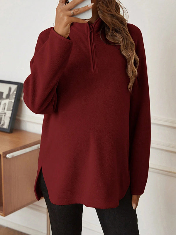 Mumsmode Zwangerschaps T-shirts Vrije Tijd Dagelijks Rits Zijsplit Harig