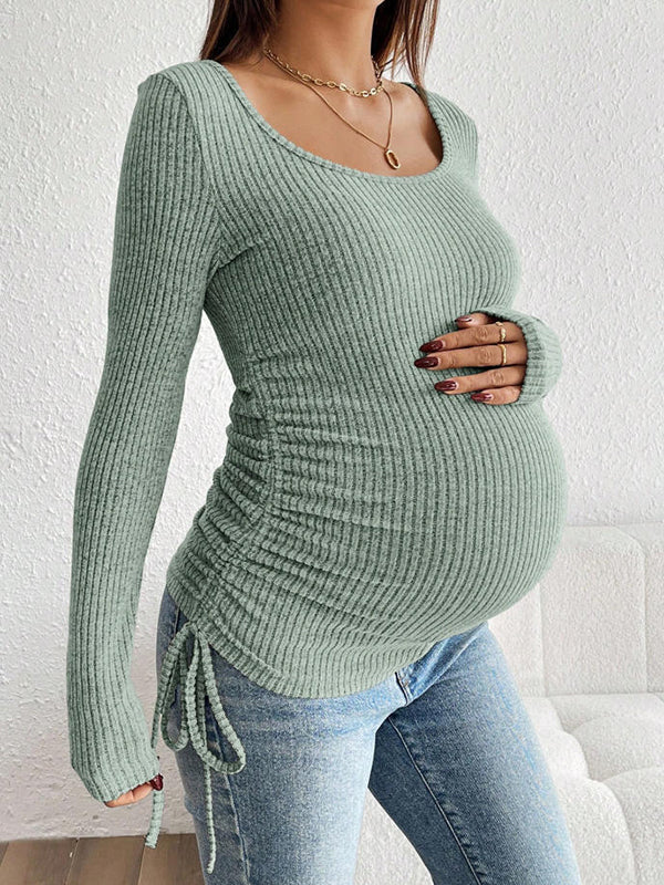 Mumsmode Zwangerschaps T-shirts Vrije Tijd Dagelijks Gestreept Koord Bodycon