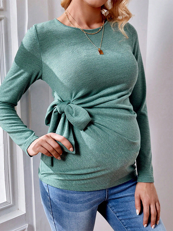 Mumsmode Zwangerschaps T-shirts Chique Dagelijks Riem Vlinderdas Bodycon