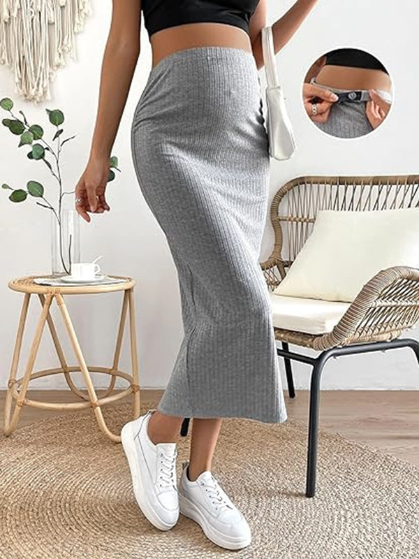 Mumsmode Zwangerchaps Midi Rok Dagelijks Zijsplit Breien Grijs