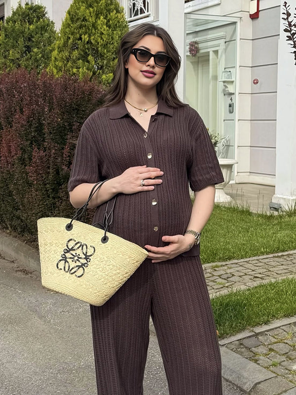 Mumsmode Zwangerchaps Tweedelige Outfits Enkele Borst 2-in-1 Koffie
