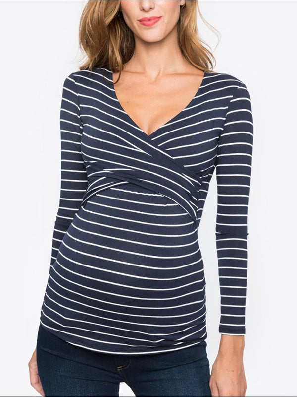 Mumsmode Zwangerschaps Borstvoedingshirts Dagelijks Gestreept Gekreukt Bodycon