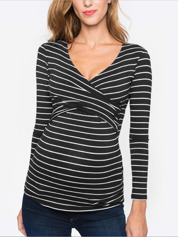 Mumsmode Zwangerschaps Borstvoedingshirts Dagelijks Gestreept Gekreukt Bodycon