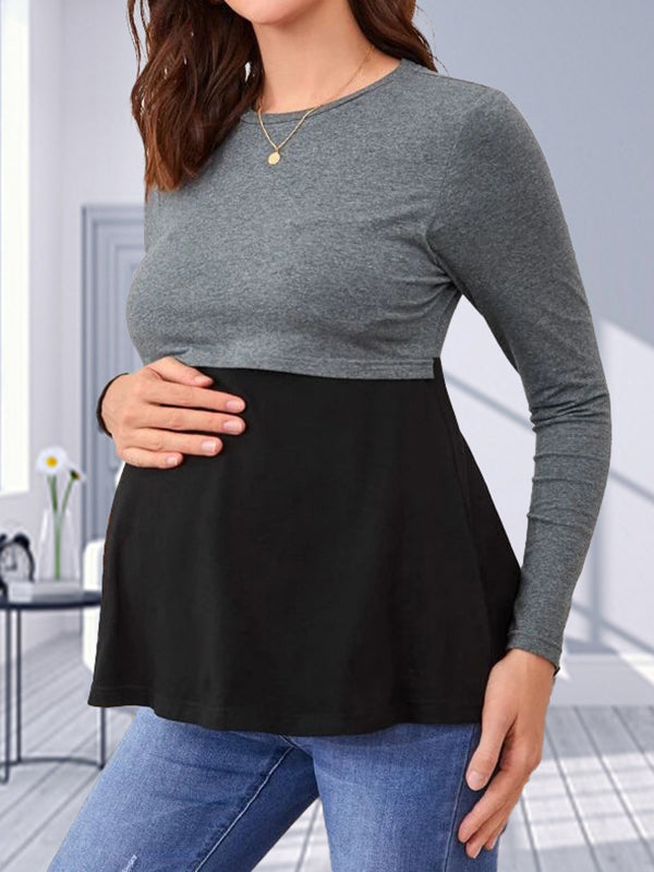 Mumsmode Zwangerschaps Borstvoedingshirts Dagelijks Patchwork Ruches Contrasterende Kleuren