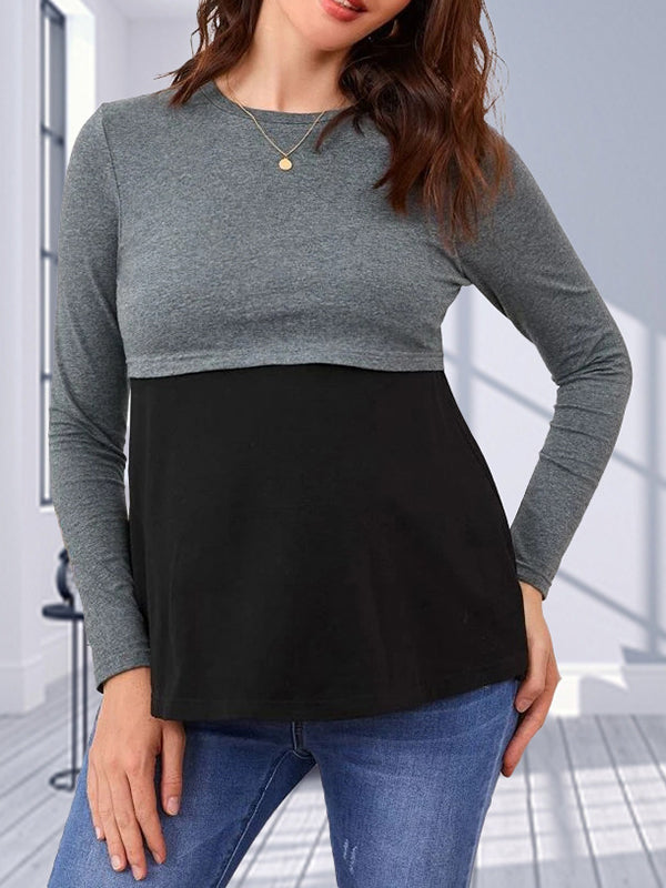 Mumsmode Zwangerschaps Borstvoedingshirts Dagelijks Patchwork Ruches Contrasterende Kleuren