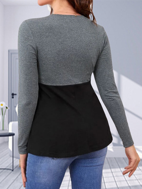 Mumsmode Zwangerschaps Borstvoedingshirts Dagelijks Patchwork Ruches Contrasterende Kleuren