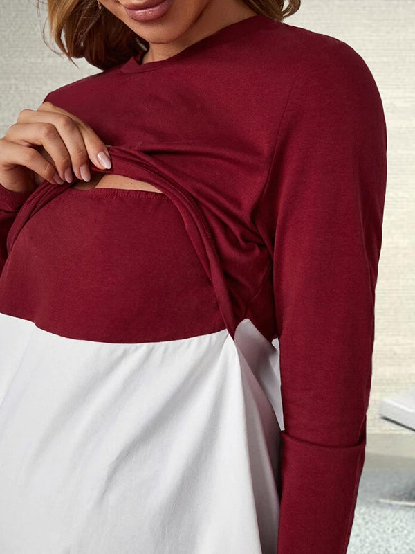 Mumsmode Zwangerschaps Borstvoedingshirts Dagelijks Patchwork Ruches Contrasterende Kleuren