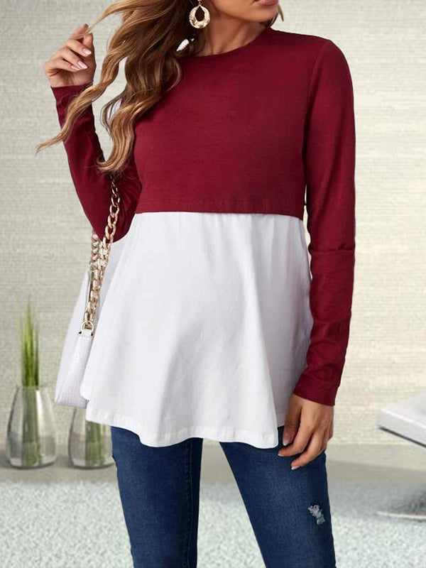 Mumsmode Zwangerschaps Borstvoedingshirts Dagelijks Patchwork Ruches Contrasterende Kleuren