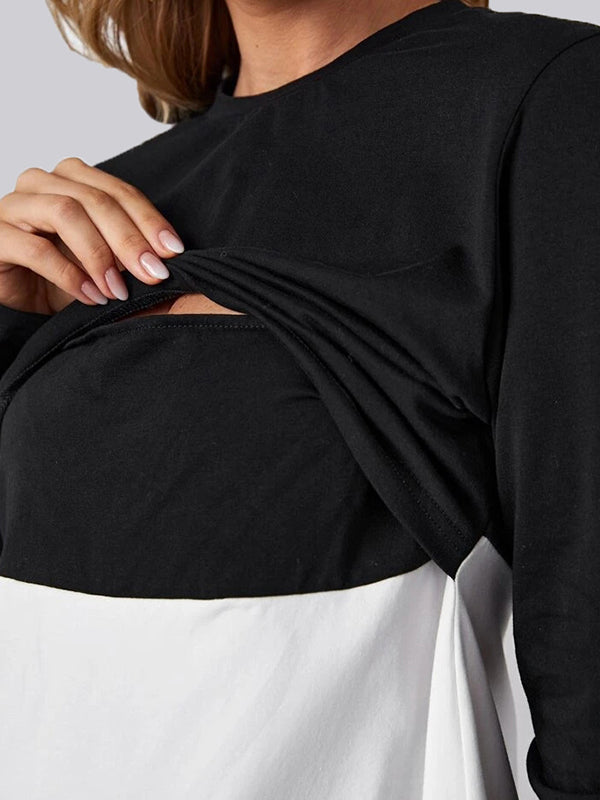 Mumsmode Zwangerschaps Borstvoedingshirts Dagelijks Patchwork Ruches Contrasterende Kleuren