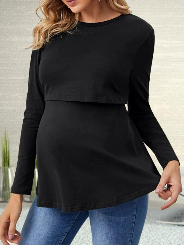 Mumsmode Zwangerschaps Borstvoedingshirts Dagelijks Patchwork Ruches Contrasterende Kleuren