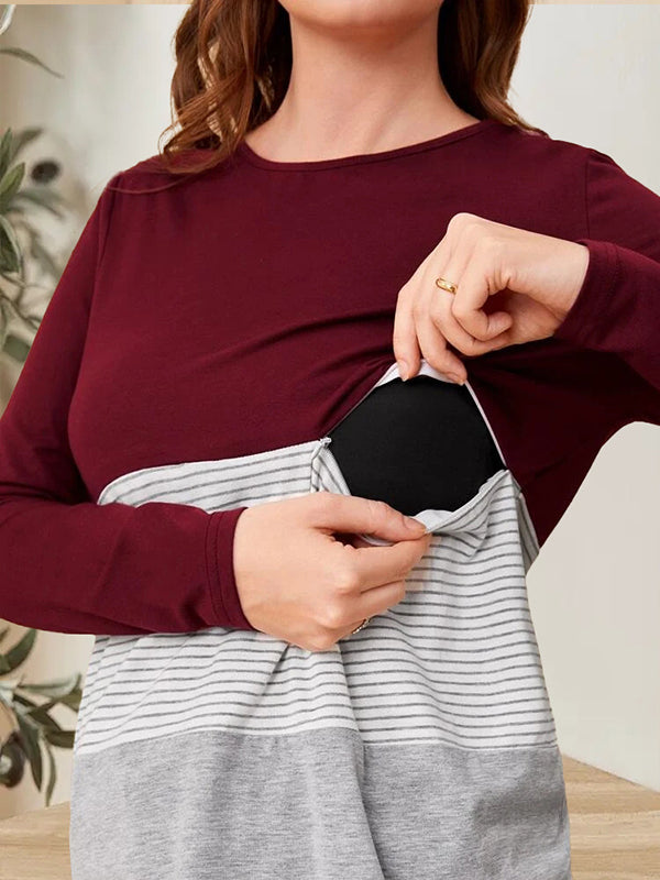 Mumsmode Zwangerschaps Borstvoedingshirts Dagelijks Contrasterende Kleuren Gestreept
