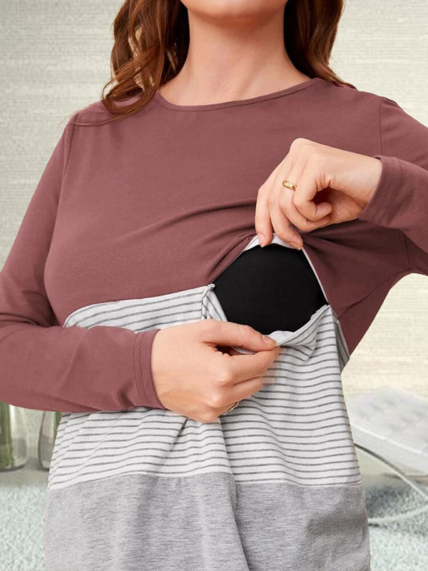 Mumsmode Zwangerschaps Borstvoedingshirts Dagelijks Contrasterende Kleuren Gestreept