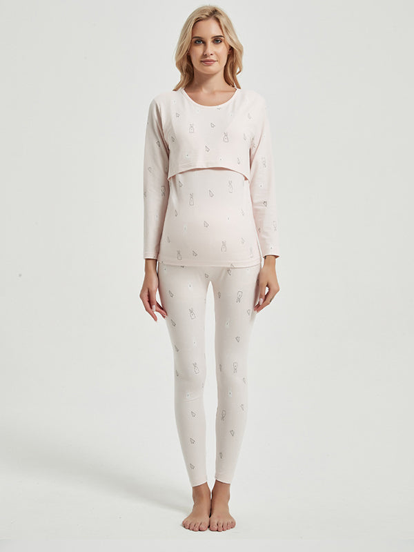 Mumsmode Zwangerschaps Tweedelige Verzorgingsset Dagelijks Comfortabel 2-in-1 Patchwork Lapland Hart Borstvoedingshirts