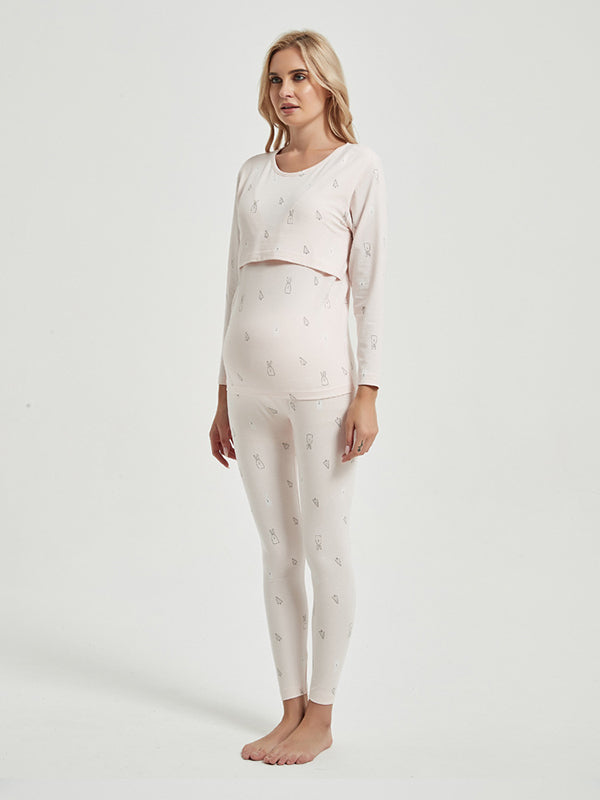 Mumsmode Zwangerschaps Tweedelige Verzorgingsset Dagelijks Comfortabel 2-in-1 Patchwork Lapland Hart Borstvoedingshirts