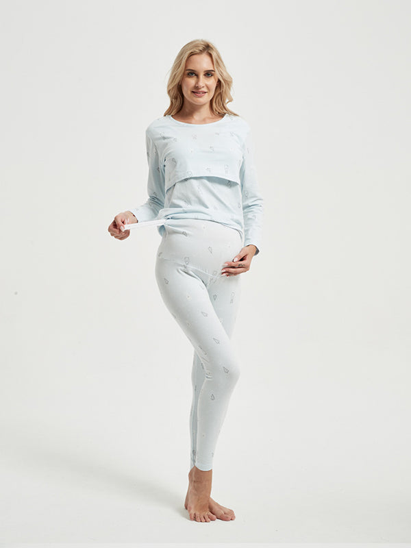 Mumsmode Zwangerschaps Tweedelige Verzorgingsset Dagelijks Comfortabel 2-in-1 Patchwork Lapland Hart Borstvoedingshirts