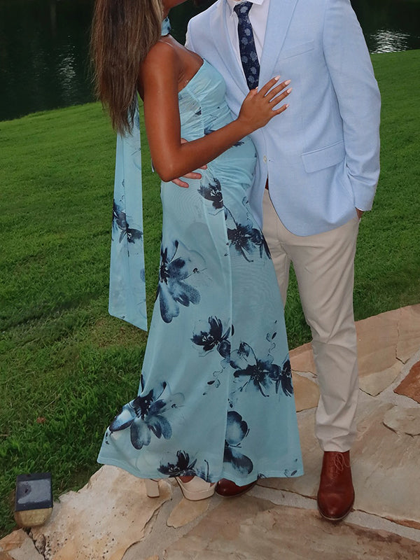 Mumsmode Zwangerschaps Maxi Jurk Chique Cocktail Lintjes Bandeau Zeemeermin Bloemenprint