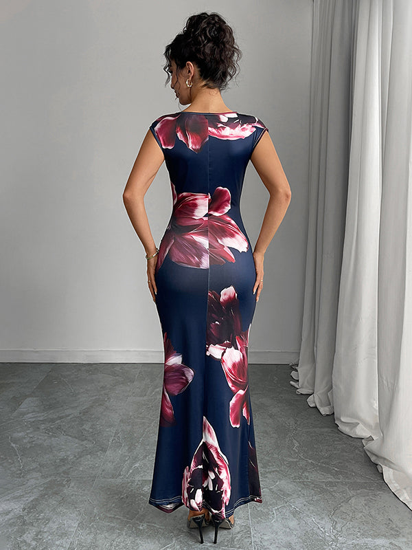 Mumsmode Zwangerschaps Maxi Jurk Chique Cocktail Bloemenprint Bodycon Zeemeermin