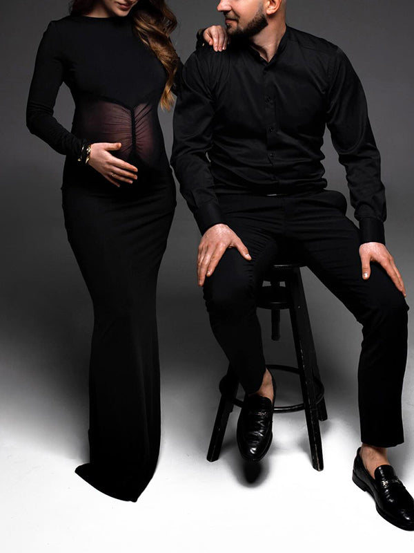Mumsmode Zwangerschaps Maxi Fotoshoot Jurk Chique Tule Patchwork Bodycon Geplooid Zeemeermin
