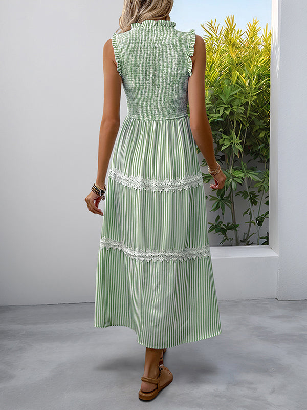 Mumsmode Zwangerschaps Maxi Daily Jurk Vakantie Gestreept Kanten Ruches Geplooid Trapeze