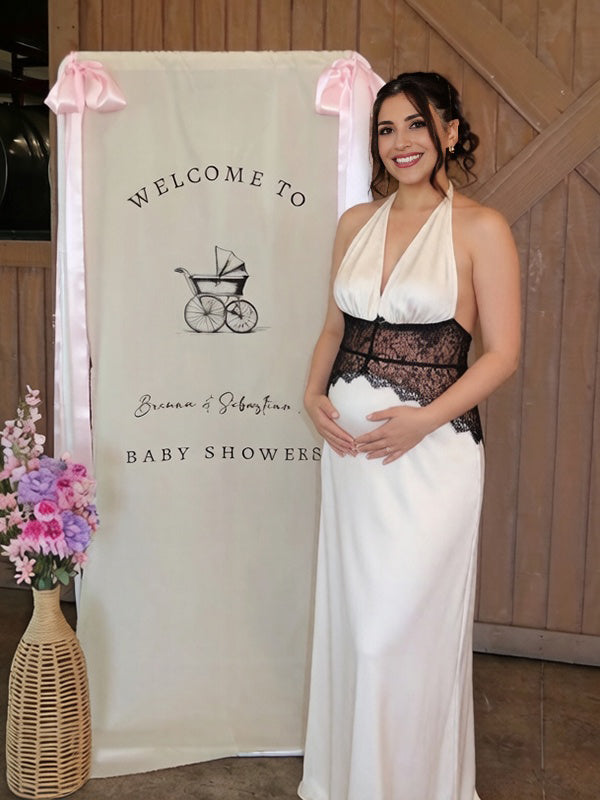 Mumsmode Elegant Kanten Patchwork Rugloos Halternek Babyshower Zwangerschaps Maxi Jurk