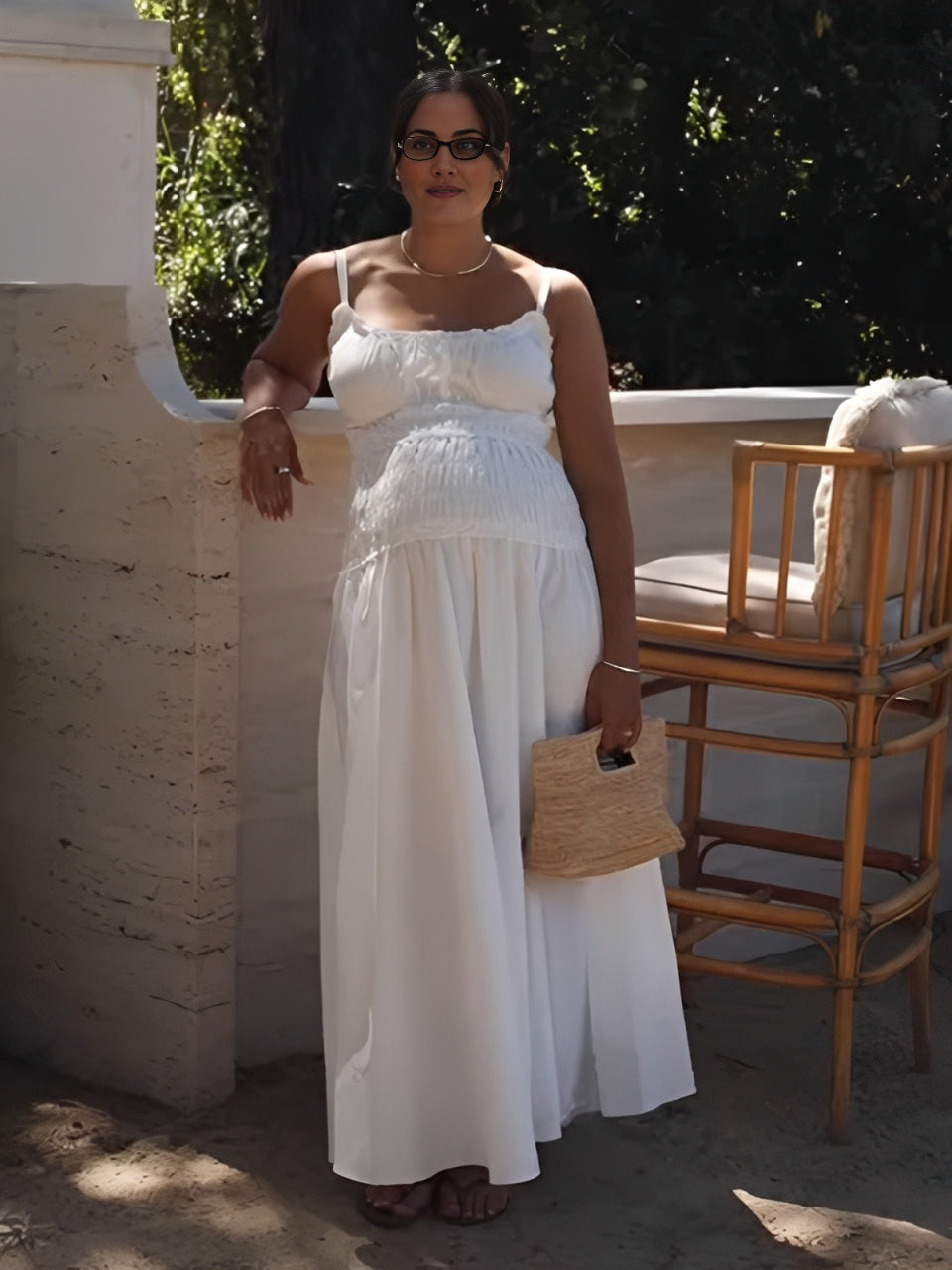 Mumsmode Schattig Rimpelen A-Lijn Spaghetti Ruches Vakantie Babyshower Zwangerschaps Maxi Jurk