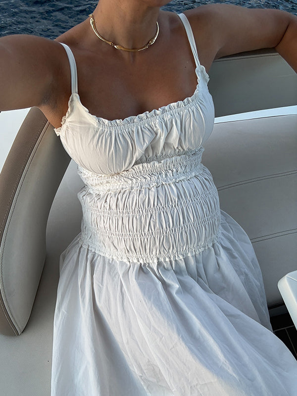 Mumsmode Schattig Rimpelen A-Lijn Spaghetti Ruches Vakantie Babyshower Zwangerschaps Maxi Jurk