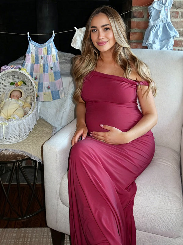 Mumsmode Elegant Bodycon Zeemeermin Off Shoulder Gevlochten Touw Babyshower Zwangerschaps Maxi Jurk