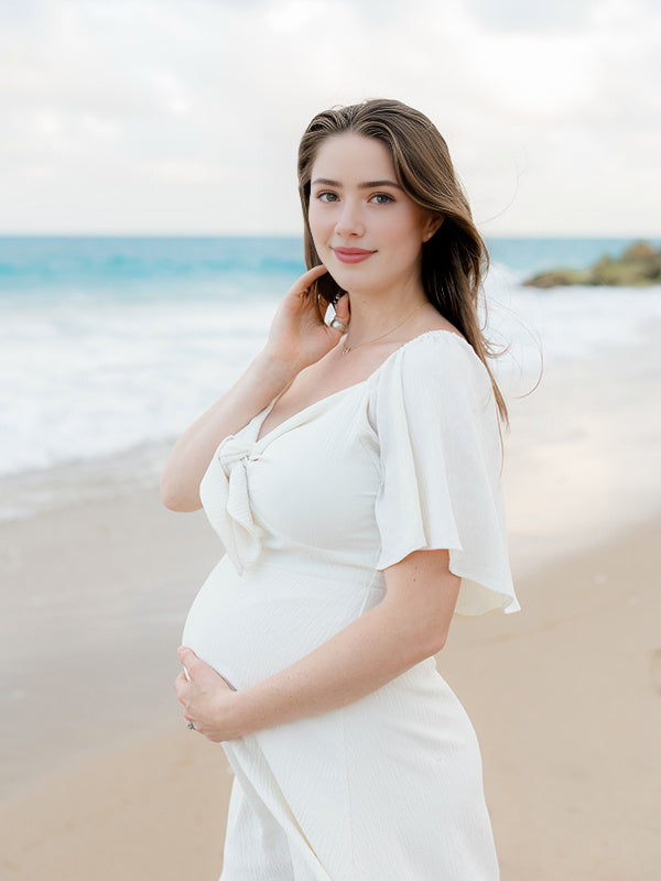 Mumsmode Schattig Knoop A-Lijn Vloeiend Vakantie Fotoshoot Zwangerschaps Mini Jurk