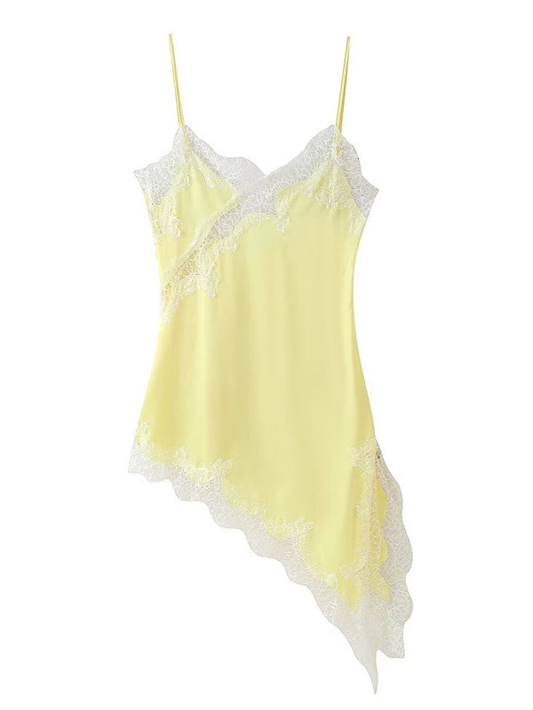 Mumsmode Chique Kanten Patchwork Onregelmatig Zijsplit Spaghetti Vakantie Cocktail Zwangerschaps Mini Jurk
