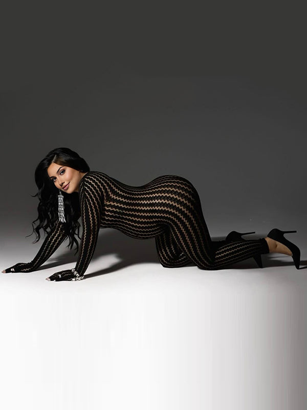 Mumsmode Zwangerschapsjumpsuit Fotoshoot Chique Kanten Bodycon Gestreept