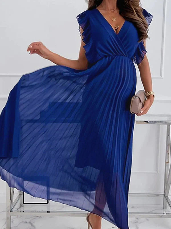 Mumsmode Zwangerchaps Maxi Baby Shower Jurk Ruches Riem Geplooid Elegant
