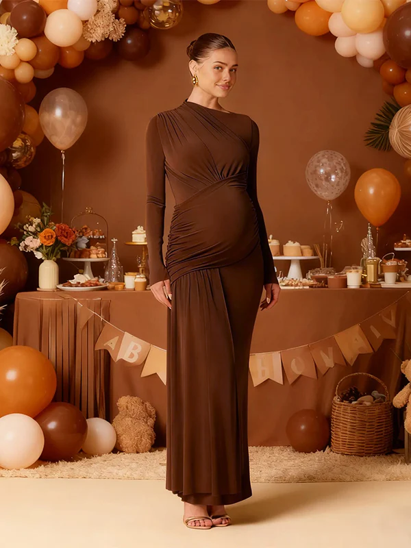 Mumsmode Zwangerschaps Maxi Bodycon Jurk Chique Babyshower Gekreukt Gedrapeerd