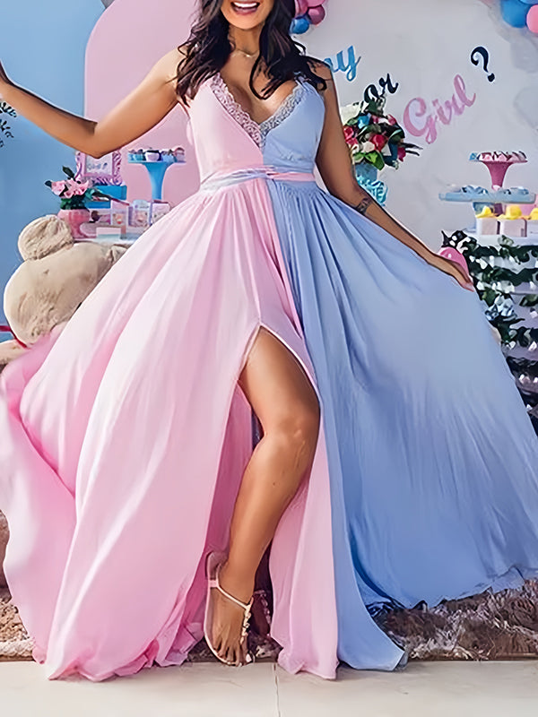 Mumsmode Zwangerchaps Maxijurk Zijsplit Elegant Gender Reveal Feest