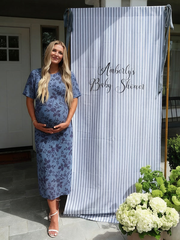 Mumsmode Chique Donkerblauw Bloemenprint Bodycon Zeemeermin Babyshower Zwangerschaps Maxi Jurk