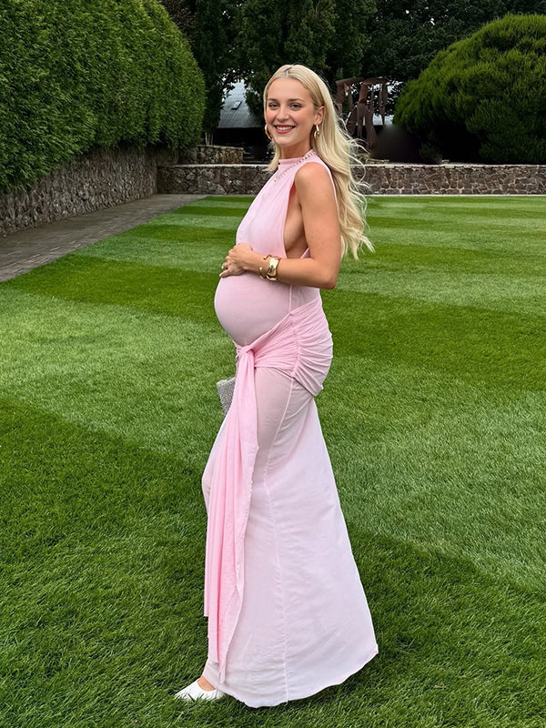 Mumsmode Zwangerschaps Bodycon Jurken Elegant Ceremonie Tule Gedrapeerd Gekreukt Maxi Babyshower Jurken